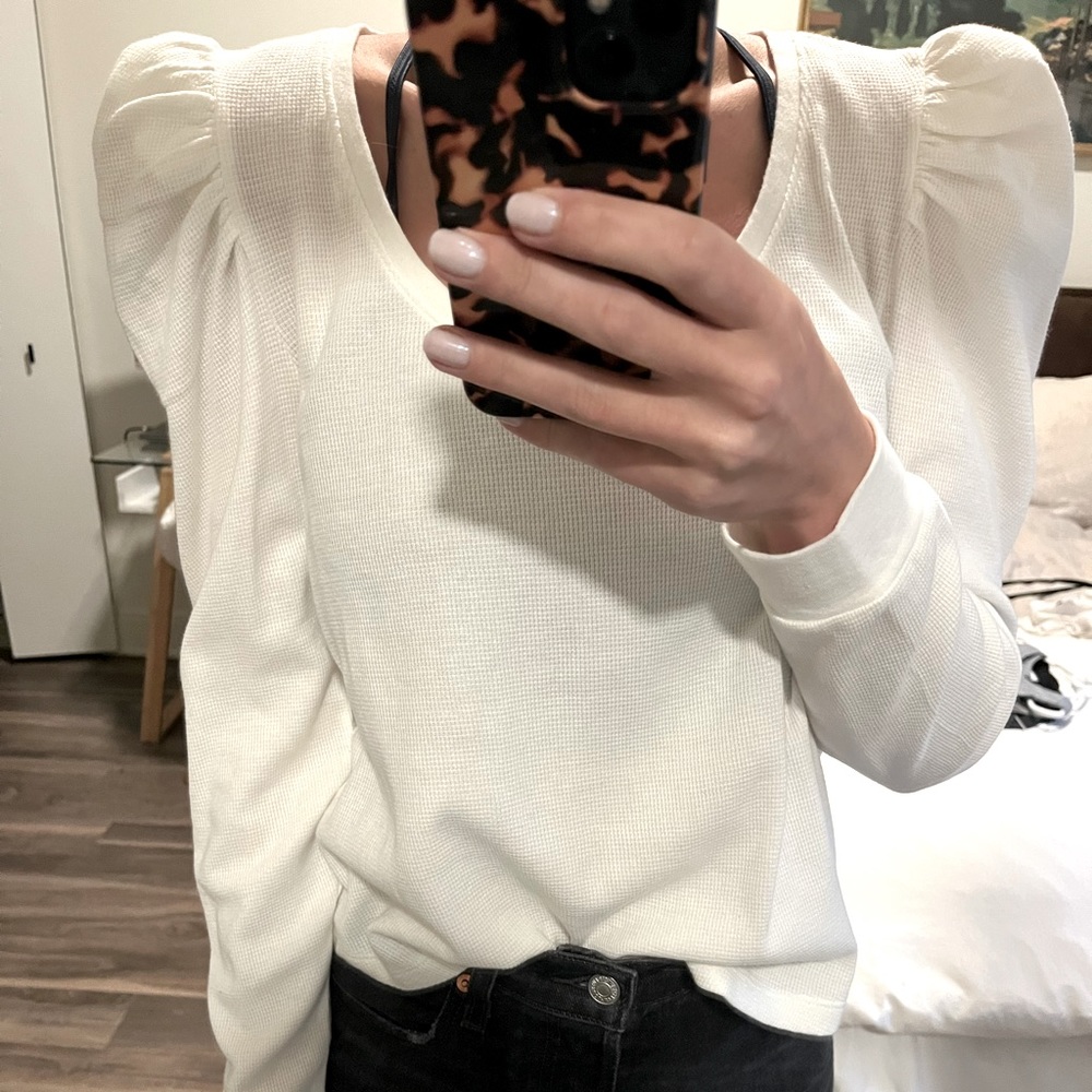 Melrose market puff sleeve waffle long sleeve shirt